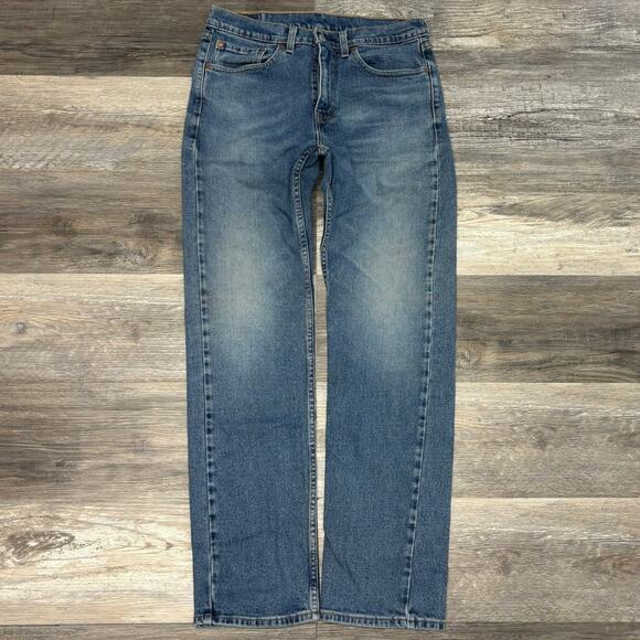 Levis 505 Dark Wash Faded Blue Mens 31x30‎ Regular Straight Denim Jeans Red Tab - Picture 1 of 13